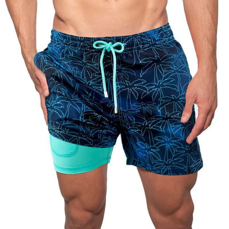 Men's Printed Beach Shorts Sports Double Layer Summer Men Gym Wear