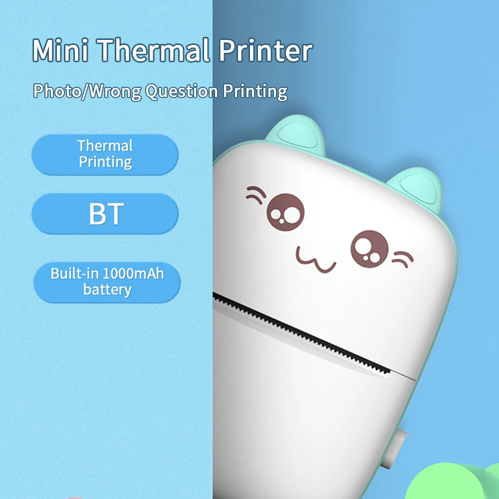 58mm Mini Portable Thermal Printer Cat Shapes Lightweight Wireless Photo Label Memo Wrong Question Printing USB Cable Printers