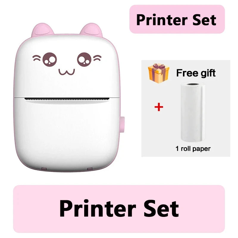 58mm Mini Portable Thermal Printer Cat Shapes Lightweight Wireless Photo Label Memo Wrong Question Printing USB Cable Printers