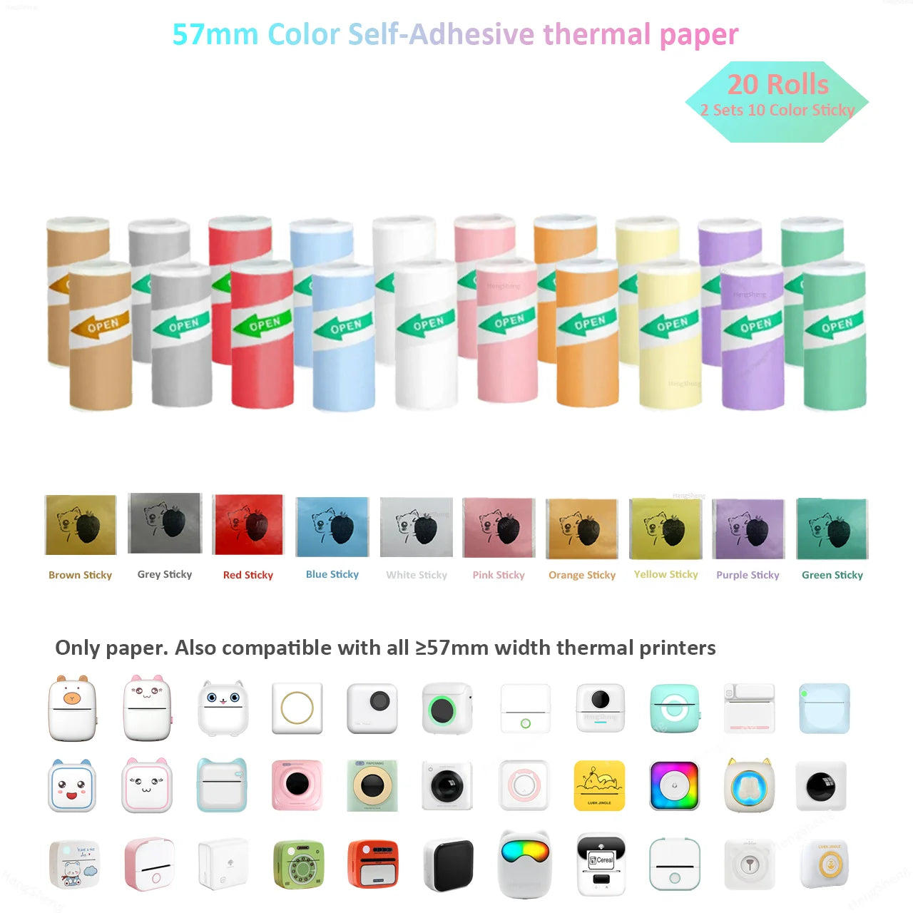 Thermal Paper MINI Printing Self-adhesive Label Sticker For Mini Printers Pose Machine Kid Camera Stickers 57mm Width Rolls