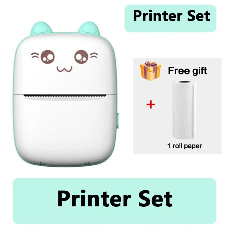 58mm Mini Portable Thermal Printer Cat Shapes Lightweight Wireless Photo Label Memo Wrong Question Printing USB Cable Printers