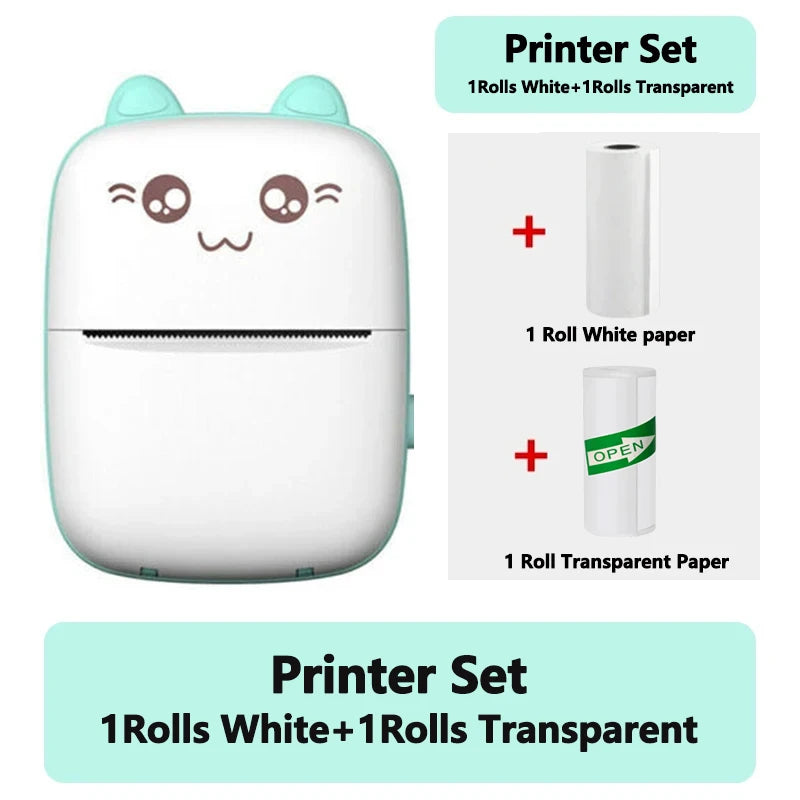 58mm Mini Portable Thermal Printer Cat Shapes Lightweight Wireless Photo Label Memo Wrong Question Printing USB Cable Printers