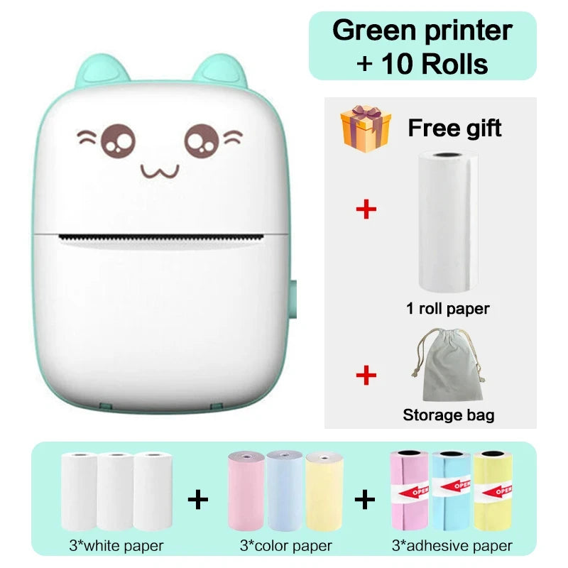 58mm Mini Portable Thermal Printer Cat Shapes Lightweight Wireless Photo Label Memo Wrong Question Printing USB Cable Printers