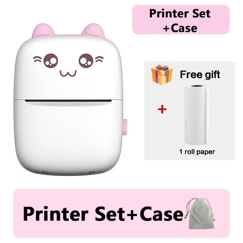 58mm Mini Portable Thermal Printer Cat Shapes Lightweight Wireless Photo Label Memo Wrong Question Printing USB Cable Printers