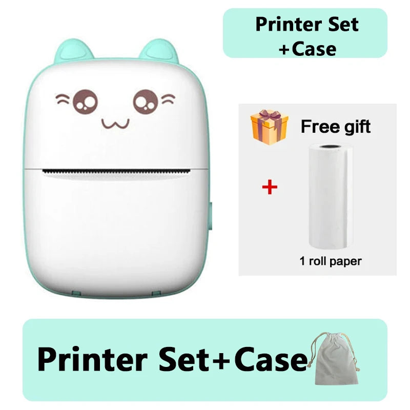 58mm Mini Portable Thermal Printer Cat Shapes Lightweight Wireless Photo Label Memo Wrong Question Printing USB Cable Printers