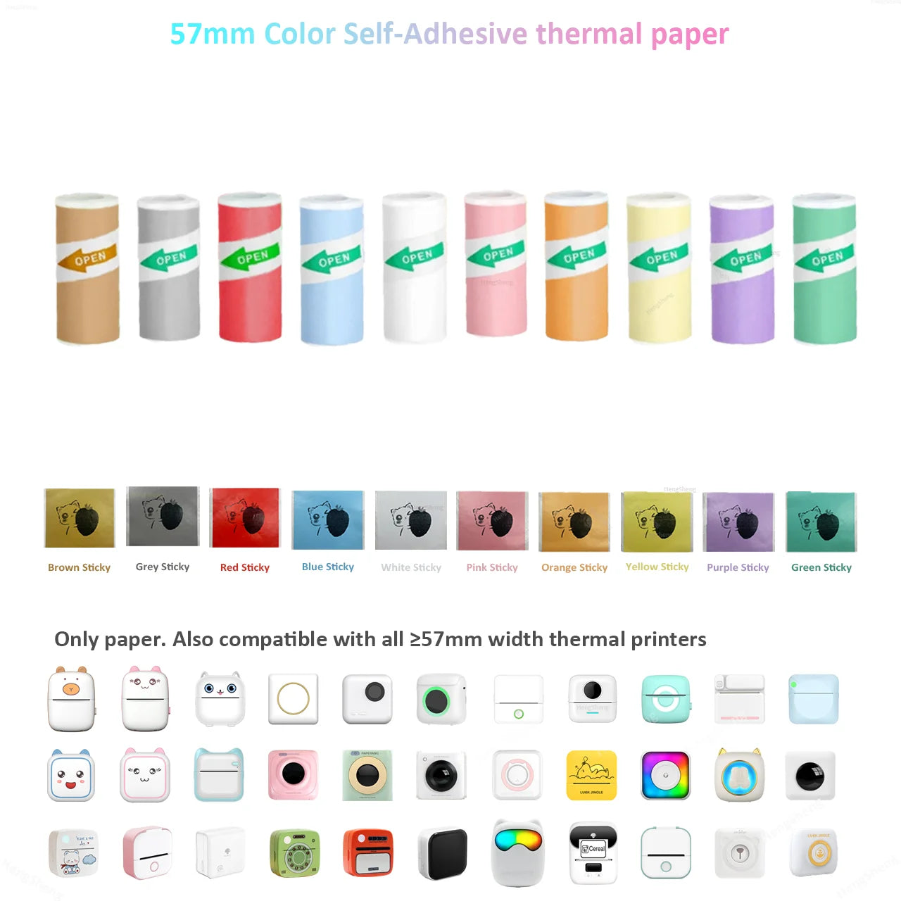 Thermal Paper MINI Printing Self-adhesive Label Sticker For Mini Printers Pose Machine Kid Camera Stickers 57mm Width Rolls