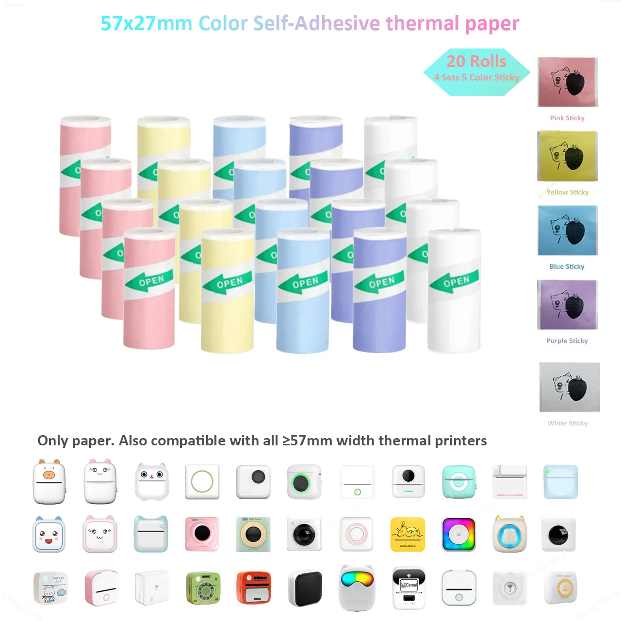 Thermal Paper MINI Printing Self-adhesive Label Sticker For Mini Printers Pose Machine Kid Camera Stickers 57mm Width Rolls