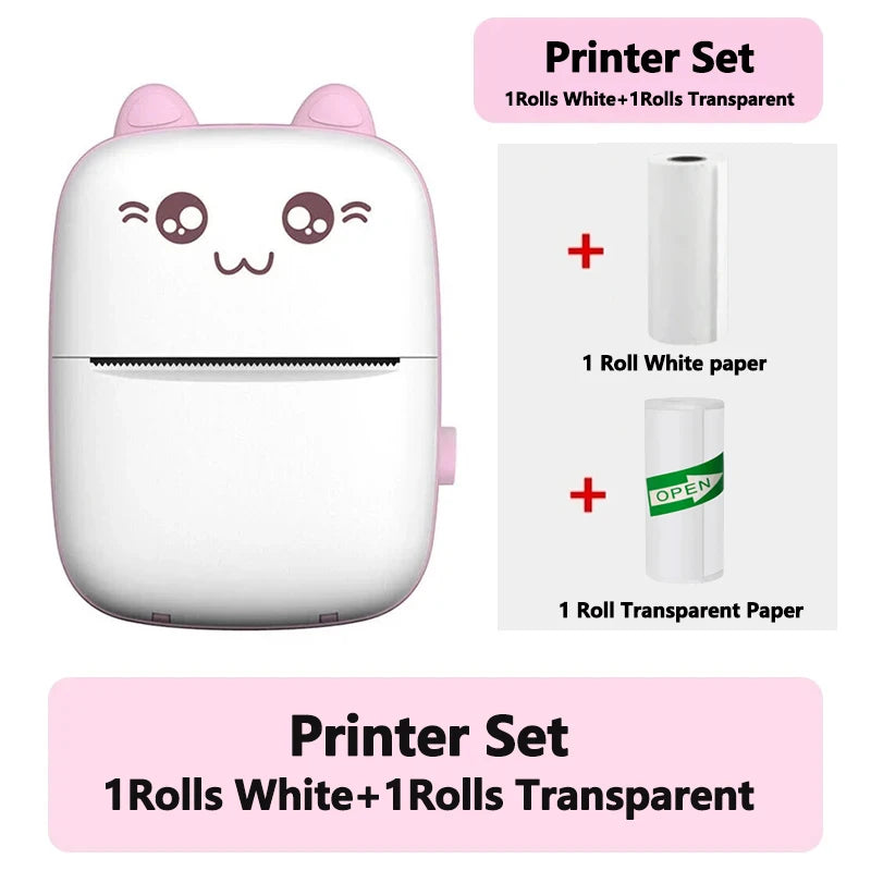 58mm Mini Portable Thermal Printer Cat Shapes Lightweight Wireless Photo Label Memo Wrong Question Printing USB Cable Printers