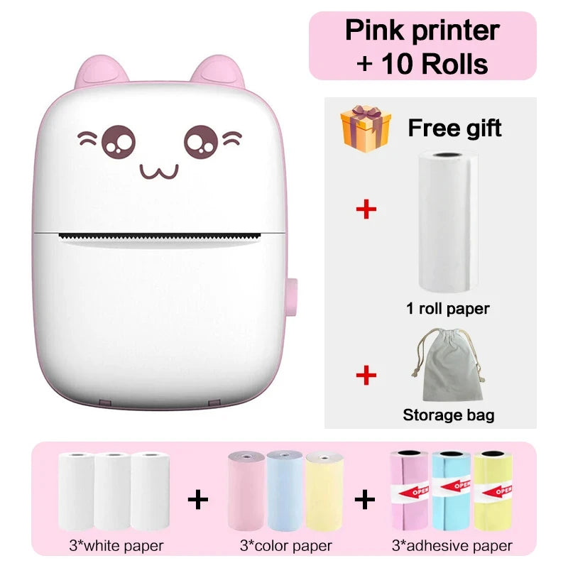 58mm Mini Portable Thermal Printer Cat Shapes Lightweight Wireless Photo Label Memo Wrong Question Printing USB Cable Printers