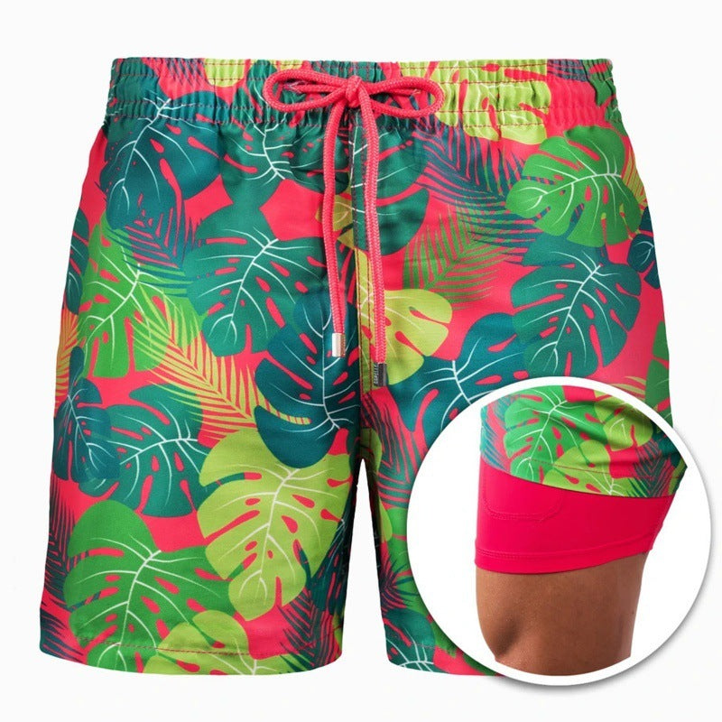 Men's Printed Beach Shorts Sports Double Layer Summer Men Gym Wear