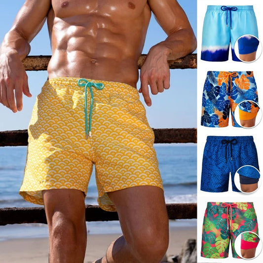 Men's Printed Beach Shorts Sports Double Layer Summer Men Gym Wear