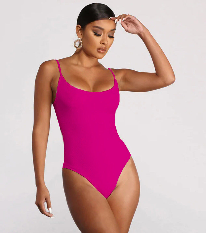 Summer Bikini Backless String Large Size Solid Color Triangle One-piece Swimsuit Women's Clothing