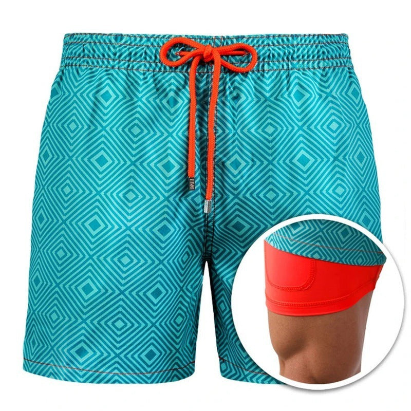 Men's Printed Beach Shorts Sports Double Layer Summer Men Gym Wear